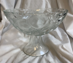 Vintage Libbey Orchard Fruit Pattern Compote Pedestal Footed Bowl Clear Glass - £26.15 GBP