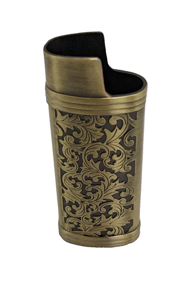 Bronze Brushed Floral Design #2 Heavy Metal Mini Bic Cigarette Lighter Case