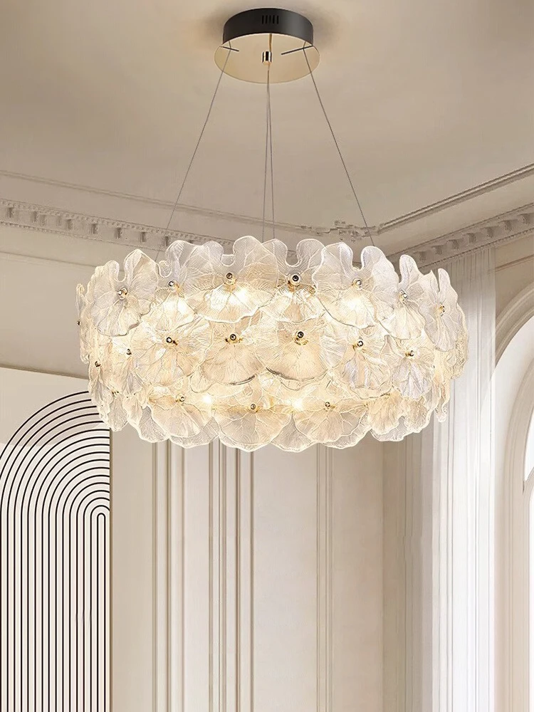 Modern Luxury Lotus Leaf Glass Chandelier Room Decor Led Light Living Di... - $372.20+
