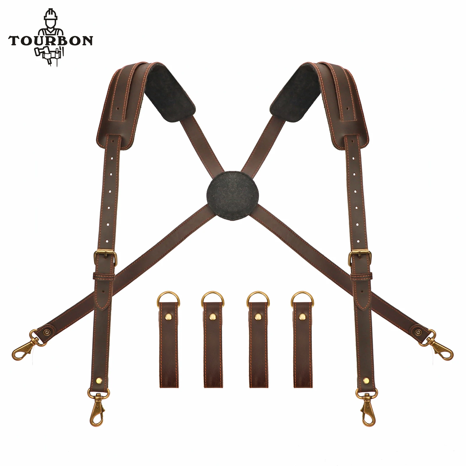 Tourbon Leather Tool Belt Suspenders Heavy Duty Carpenter Construction tool belt - £97.23 GBP