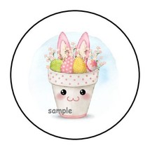 30 Cute Bunny Flower Pot Envelope Seals Labels Stickers 1.5&quot; Round Easter Eggs - £5.95 GBP