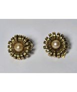 18K RGP Yellow Gold Round Sunburst Faux Pearl Clip On Earrings WN Or NM ... - $38.61