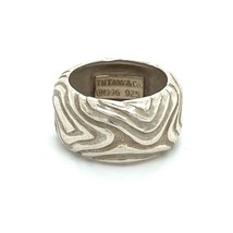 Tiffany &amp; Co Estate Woodgrain Design Ring 4.5 Silver 11 mm 5.7 Grams TIF630 - £197.66 GBP