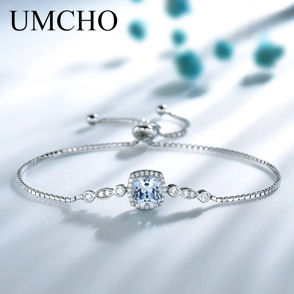 Cho nano aquamarine bracelets for women solid 925 sterling silver gemstone fine jewelry thumb200