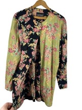 Vtg Art to Wear Jacket Medium Drapey Black Green Floral Flyaway Kimono W... - $55.79