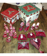 VTG 19pc Burgundy Christmas Tree Ornament Lot &amp; Cat Nesting Box Set Shoe... - $68.56 CAD