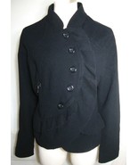 vtg OLEG CASS1NI Ruffle Jacket Black Wool Peplum Pea Coat Trim Lined But... - $130.63