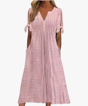 Eyelet Casual Midi Dress  Medium Size Pink Cover-up Boho Long Vacation D... - $20.18 CAD
