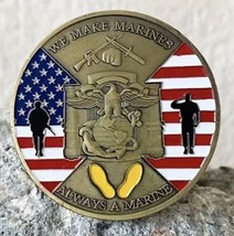 Always a Marine challenge coin Semper Fi yellow foot print Parris Island - £11.86 GBP