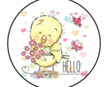 HELLO BABY CHICK &amp; FLOWERS ENVELOPE SEALS STICKERS LABELS TAGS 1.5&quot; ROUN... - £1.55 GBP