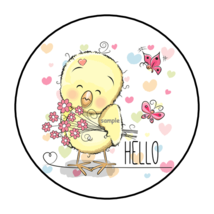 Hello Baby Chick &amp; Flowers Envelope Seals Stickers Labels Tags 1.5&quot; Round (30) - $5.99