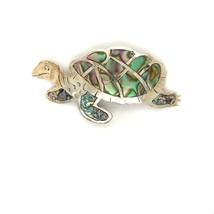 Vintage Sterling Signed Mexico Taxco Inlay Abalone Shell Turtle Brooch Pendant - £38.76 GBP