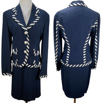 Vintage Moschino Couture Classic Striped Trim Blue Skirt Suit Size IT42 US 8 M - £237.73 GBP