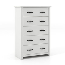 Tall Storage Dresser with 5 Pull-out Drawers for Bedroom Living Room-White - Col - £169.58 GBP