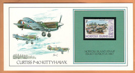 NORFOLK ISLAND Stamp 1980 on Card Curtiss P-40 Painting Basil Smith by Fleetwood - $2.71