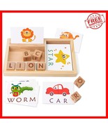 Wooden Alphabet Learning Toy with 30 Flash Cards - Fun Spelling Game for... - $36.74 CAD