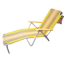 Vintage Folding Fabric Chaise Lounge Chair Aluminum Frame Yellow Orange ... - £44.09 GBP