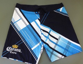 Corona Extra Men&#39;s Large Blue White Plaid Polyester Board Shorts Surf Sh... - £7.10 GBP