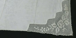 Damask Irish Linen Tablecloth With Handmade Crochet 34 Inch Square Clover Design - £17.64 GBP