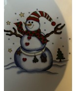 Vintage GEI Christmas Stoneware 9&quot; Serving Bowl Holly Embossed Snowman - $2.85