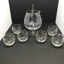 VTG MCM Etched Snifter Pitcher w 6 Roly Poly Brandy Cordial Glasses Barware - $34.64