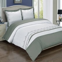 Blancho Bedding Amalia Gray Embroidered Duvet Cover Set Full-Queen Size 3PC - £80.68 GBP+