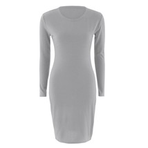 Autumn Women Bodycon Sheath Dress  Gray  Cotton Long Sleeve 2022 Pure Ca... - £42.10 GBP