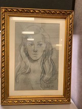 Vintage Charcoal and Pastel Painting of Young Woman Juillet Frame Matted Signed - £65.04 GBP