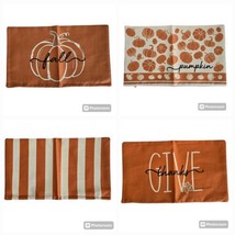Set of 4 Throw Pillow Covers 12x20 Stripes Fall Pumpkins Give Thanks Orange - £12.40 GBP