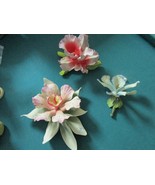 CAPODIMONTE ITALY ORCHID PORCELAIN SCULPTURE PINK, BLUE, DOTTED PICK 1 - $170.59 CAD+
