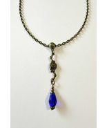 Victorian blue bronze necklace cobalt blue necklace earrings Boho jewelr... - $49.29 CAD
