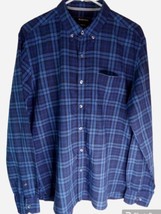 Bugatchi Men&#39;s Shirt L Shaped Fit Button Up Stripe Long Sleeve Cotton Blue - £23.73 GBP
