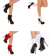 Nylon Anklet w/Ruffle &amp; Satin Bow! Costume Adult Woman Clothing Ankle Socks  - £8.63 GBP