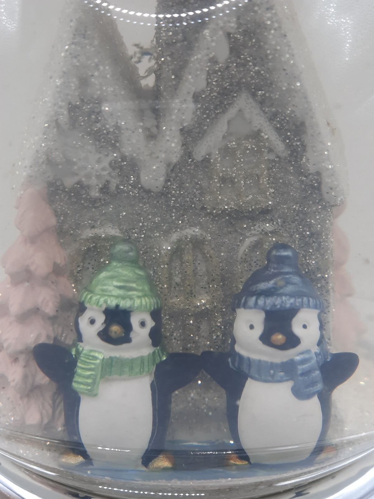 Bath & Body Works Snow Globe Penguins 3 Wick Candle Holder Winter Holiday USED Item image 5