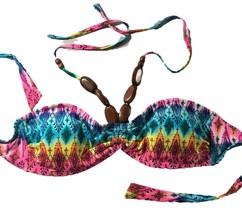 OP Womens Bikini Top Junior Size Large 11-13 Aztec Print Wood Beads Halter Style - £9.34 GBP