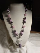 20-in Purple Pink Handcrafted Necklace Lebradolite polished teardrop Stone - £26.40 GBP