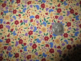 2996. MULTI-COLOR Floral On TAN/YELLOW Quilting Cotton Fabric - 44&quot; X 3/4 Yd. - £1.99 GBP