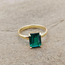 Lab Created Emerald Ring, Octagon Cut Lab Emerald Ring, 925 Sterling Silver Ring - £35.54 GBP