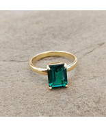 Lab Created Emerald Ring, Octagon Cut Lab Emerald Ring, 925 Sterling Sil... - £35.39 GBP