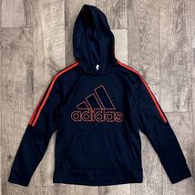 Adidas Kids Navy Blue Red Stripe Logo Pullover Hoodie Sweatshirt L 14/16 - $14.84