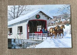 Vintage Persis Clayton Weirs Saturday Ride Holiday Card Covered Bridge H... - $8.91