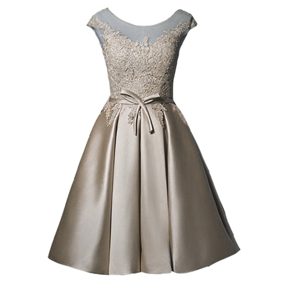 Kivary Lace Sheer Bateau Short Plus Size Sash Prom Homecoming Dresses Cocktail G