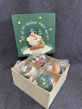 Vintage Set Of 4 Christmas Ornaments Snowman Santa W/Box Hand Painted - $15.84