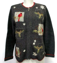 Croft &amp; Barrow Womens Petite PS full zip Grey Holiday Sweater Cardigan - £14.94 GBP