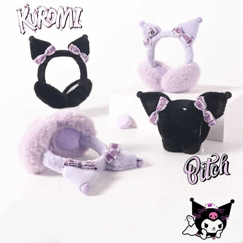 Sanrio Kuromi Cute Ears Winter Warm Earmuffs Ear Soft Plush Earflaps for Outdoor - £12.99 GBP