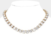 Gold Crystal Tennis Necklace Chain 18&quot; Sexy Bling Cute Fashion Statement Jewelry - £31.14 GBP