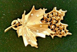 Vintage Sarah Coventry Signed Gold Tone Leaves and Rhinestones 3&quot; Brooch... - $28.99