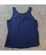 Dress Barn Sleeveless Navy Blue Stud Neckline Top Blouse 3X Women - $11.95