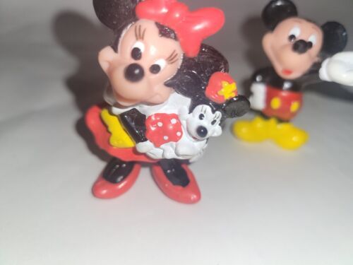 Primary image for Vintage 80s Disney Mickey & Minnie Mouse with Baby Mini PVC Miniature 2” 
