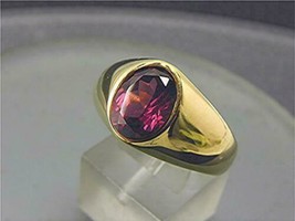 2.00 Ct Oval Cut Garnet Mens Solitaire Ring 14K Solid Yellow Gold Finish - £77.73 GBP
